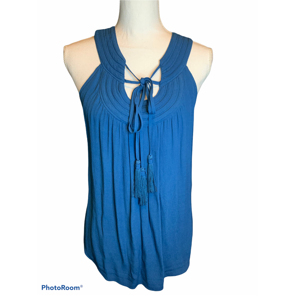 Diane Von Furstenberg peacock blue tassel top